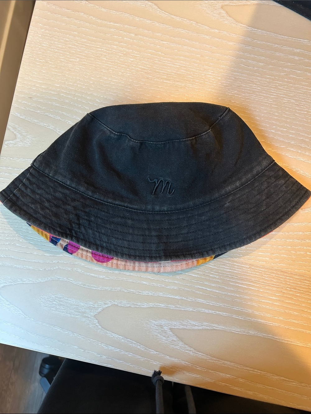Reversible Black Bucket Hat with Subtle 'm' Embroidery